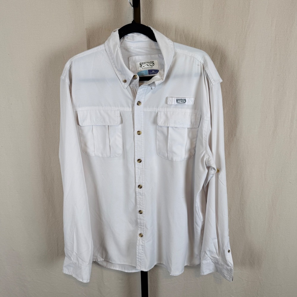 Sportsmans Warehouse Fish Gear Mens XL Off White Long Sleeve Fishing Shirt Venrs